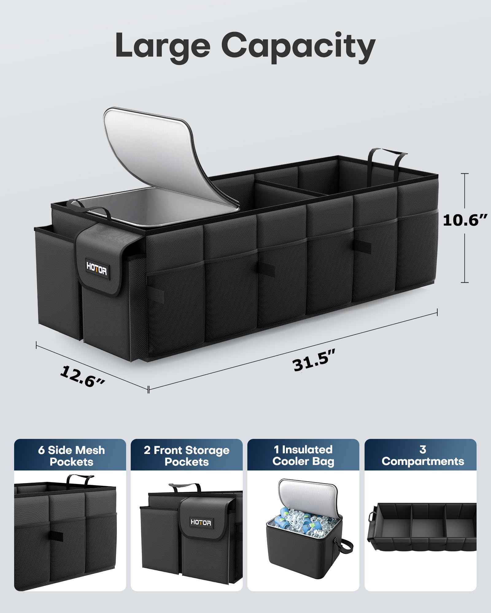 Foldable Trunk Organizer with Removable Cooler Storage
