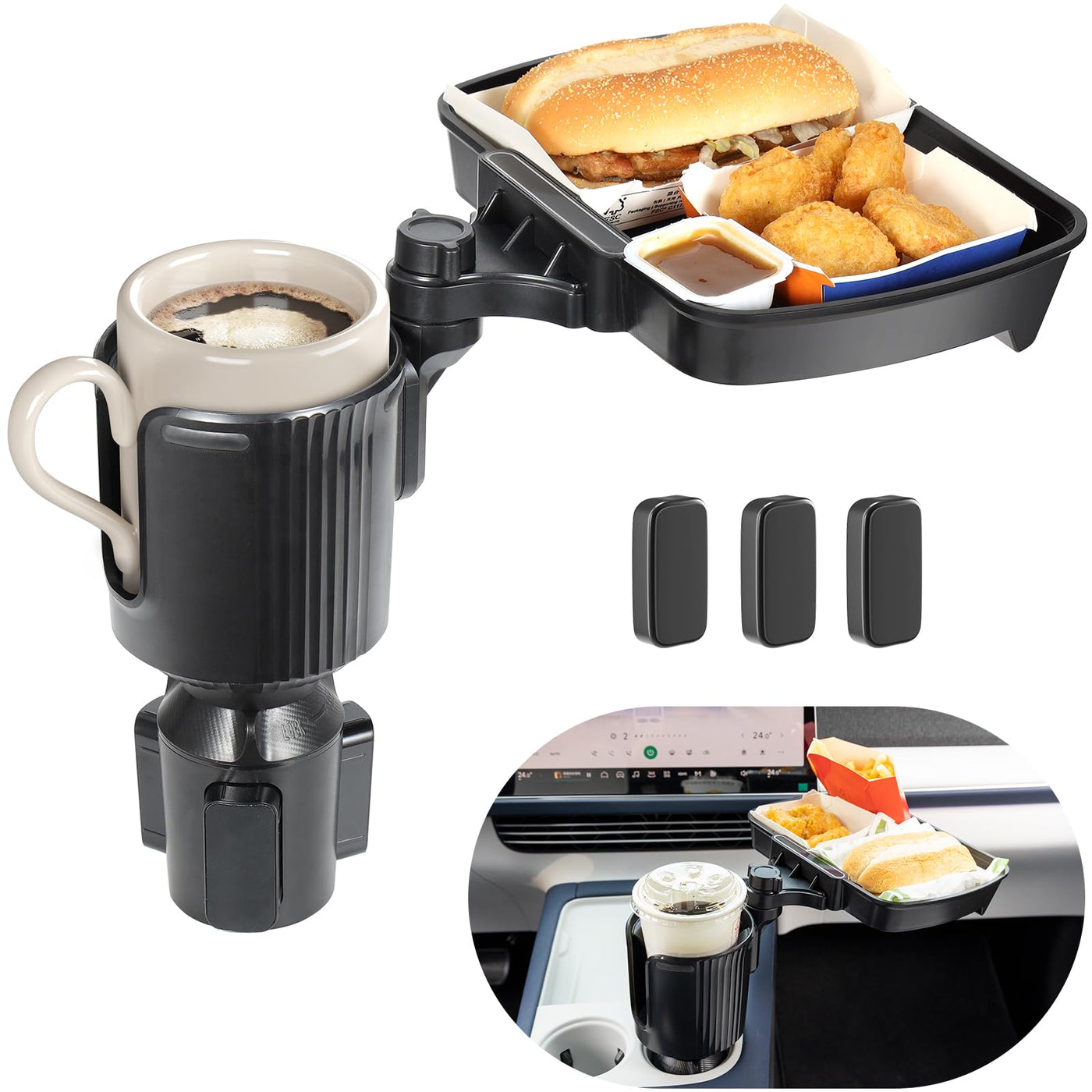 Expandable Car Cup Holder with Phone Holder & Snack Tray