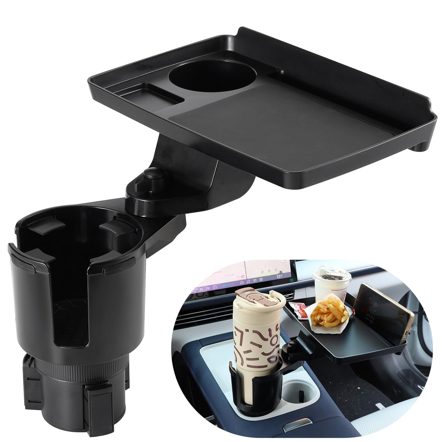 Expandable Car Cup Holder with Phone Holder & Snack Tray