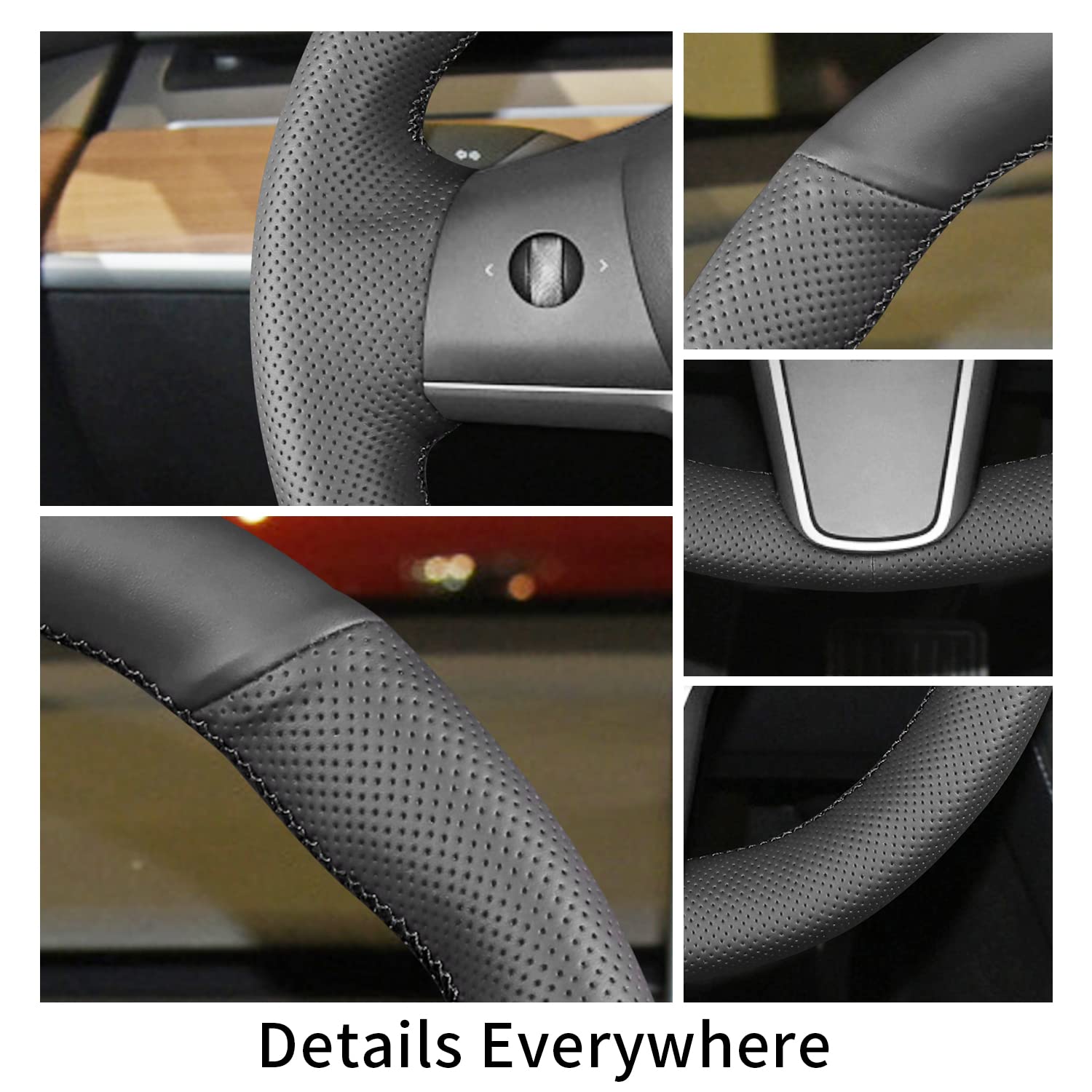 Hand Sewn Microfiber Leather Steering Wheel Cover Non-Slip Fit