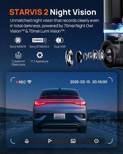 Dual Dash Cam Front & Rear 4K Car Camera with Night Vision