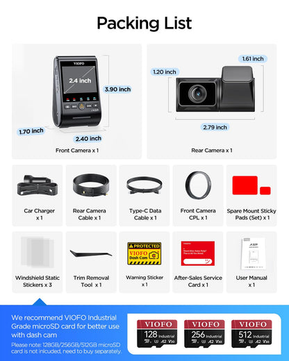 VIOFO A329S 4K 60FPS Dash Cam Front and Rear, STARVIS 2 HDR, Wi-Fi 6