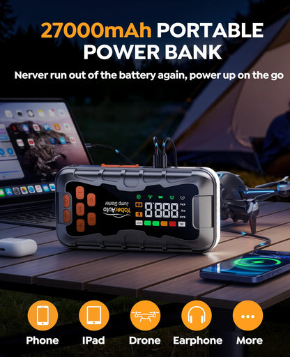 YaberAuto 16-in-1 Jump Starter with Air Compressor 8000A 160PSI, Tool Kits
