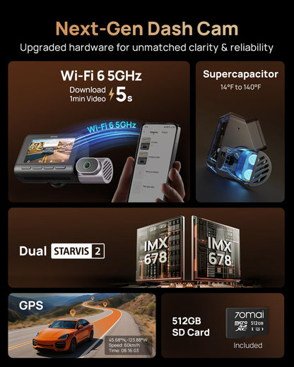 Triple Channel 4K Dash Cam with Front Rear & Interior Recording