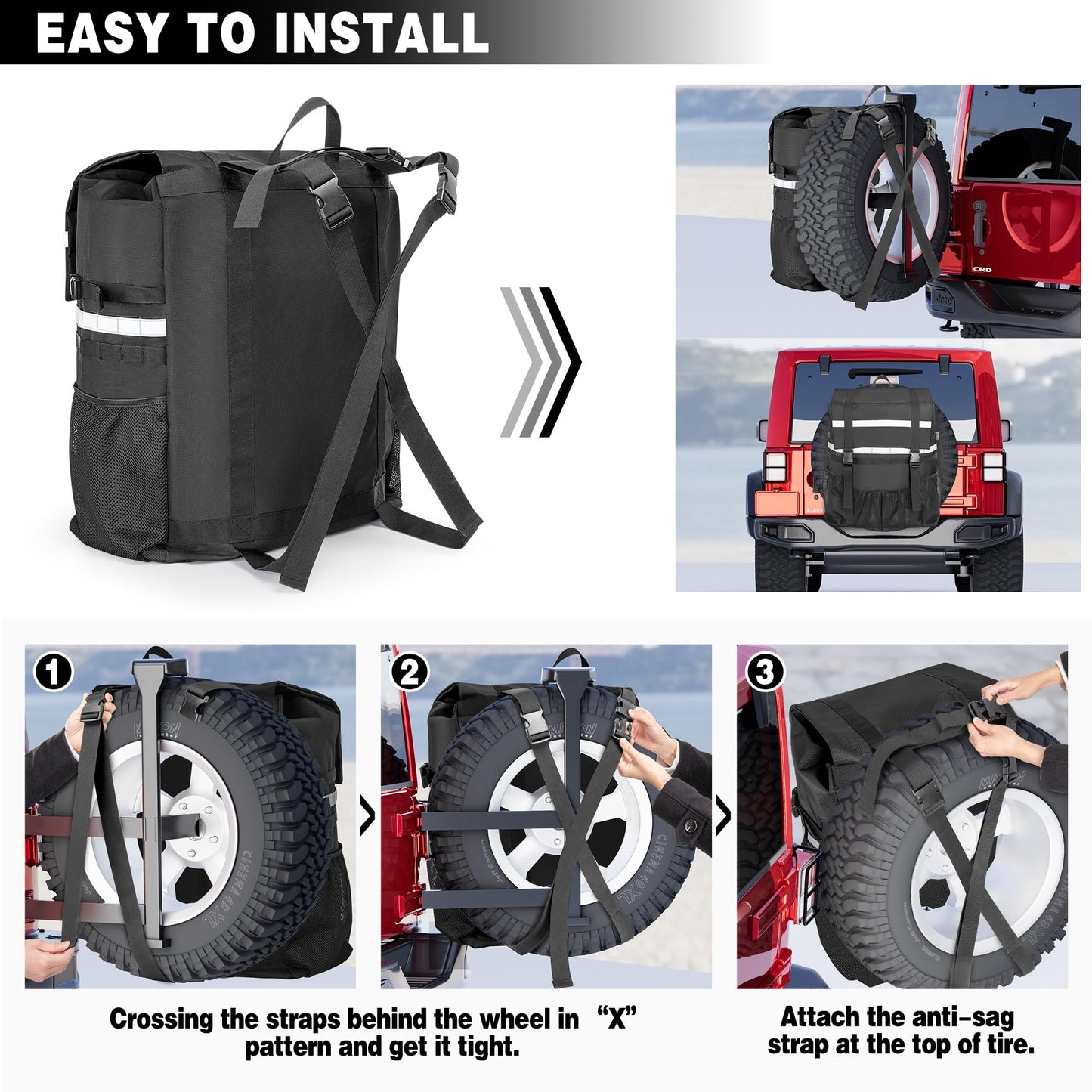 Marscamd Spare Tire Trash Bag with a Car Trash Can, Black