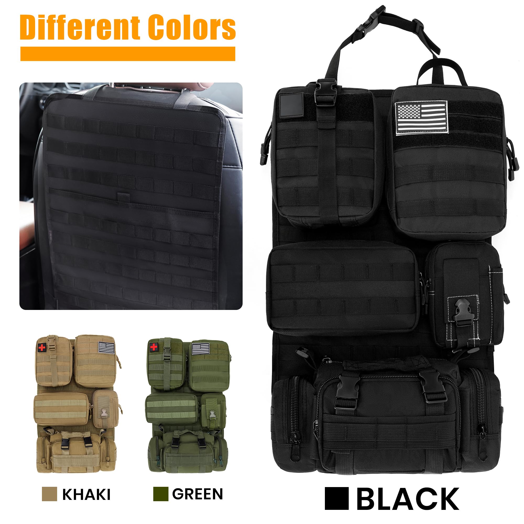 Tactical MOLLE Seat Back Organizer with Detachable Storage Pouches
