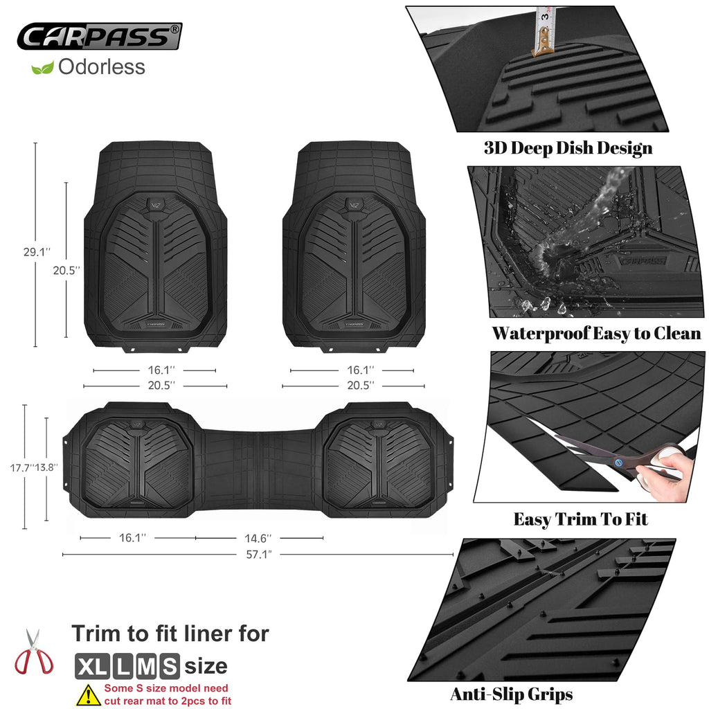 CAR PASS Heavy Duty Car Floor Mats, All Weather Car Mats Full Set