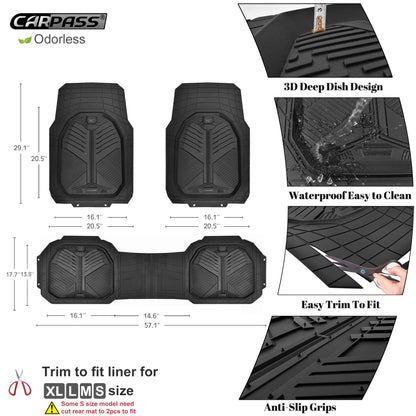 CAR PASS Heavy Duty Car Floor Mats, All Weather Car Mats Full Set