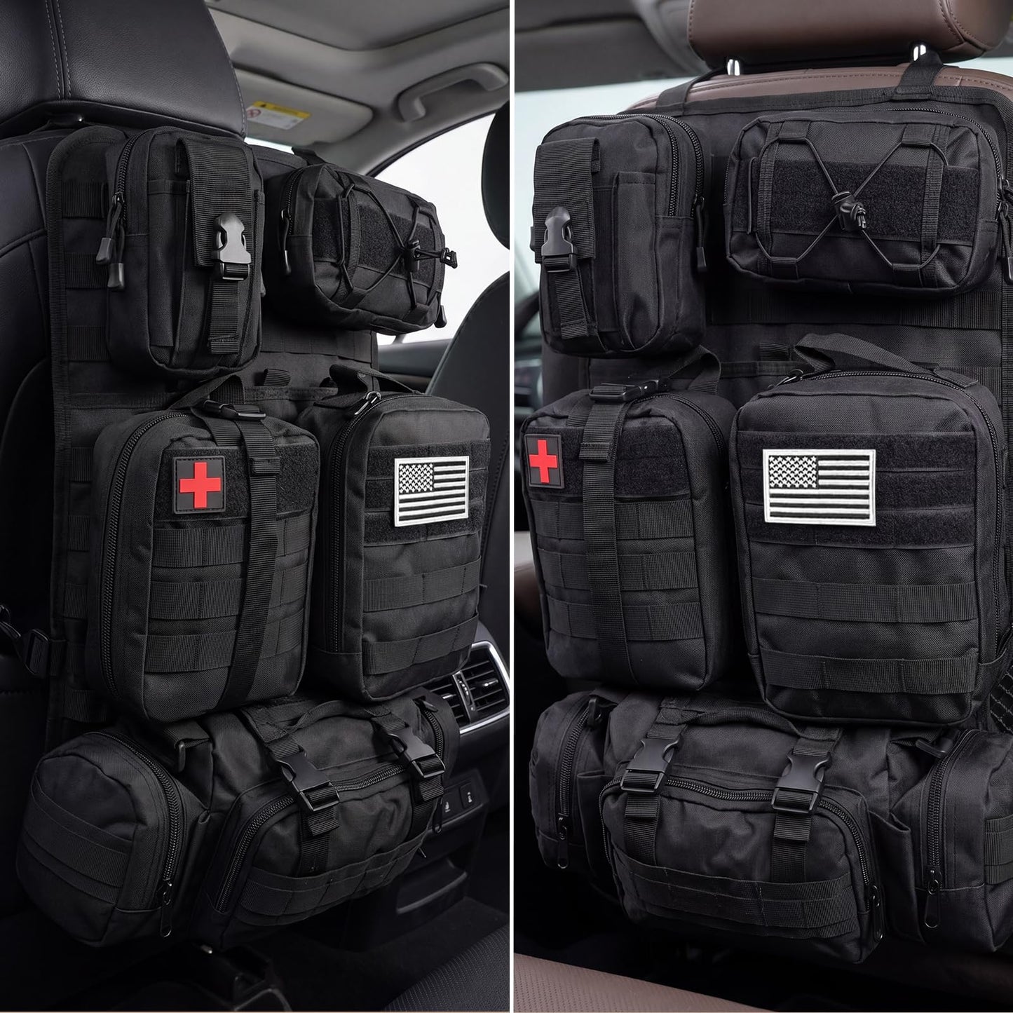Tactical MOLLE Seat Back Organizer with Detachable Storage Pouches