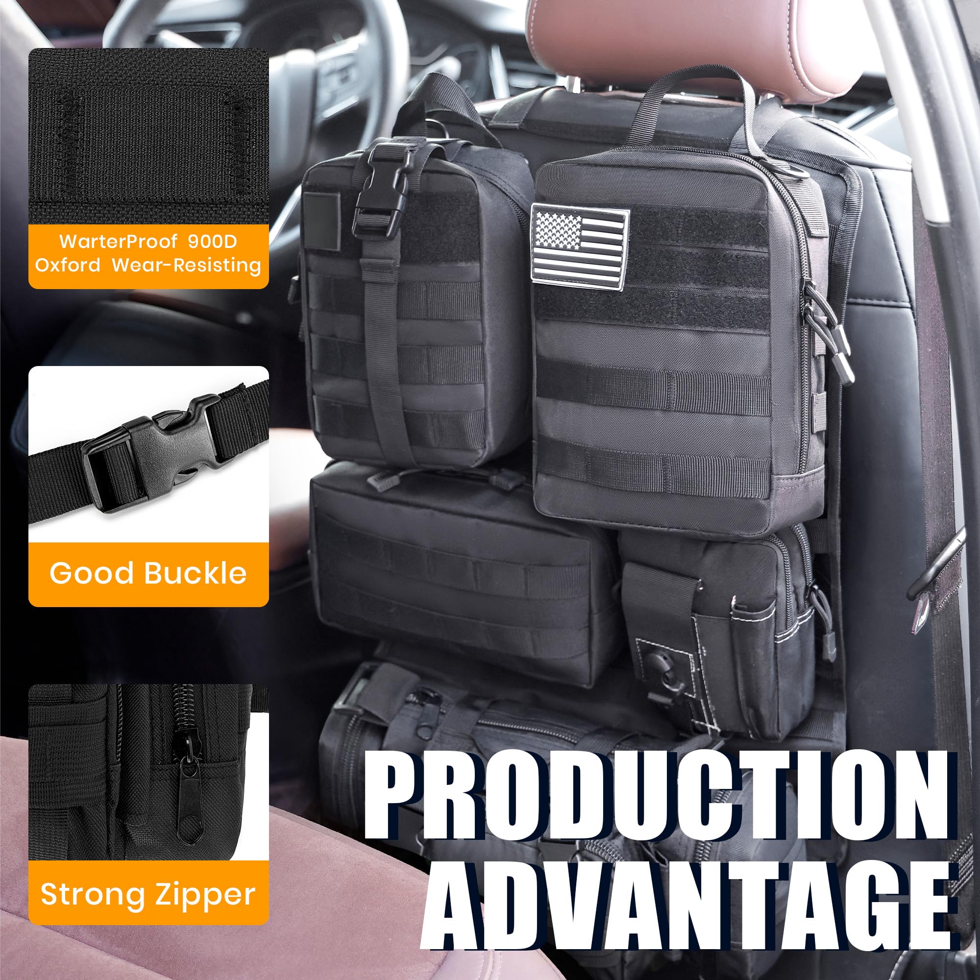 Tactical MOLLE Seat Back Organizer with Detachable Storage Pouches