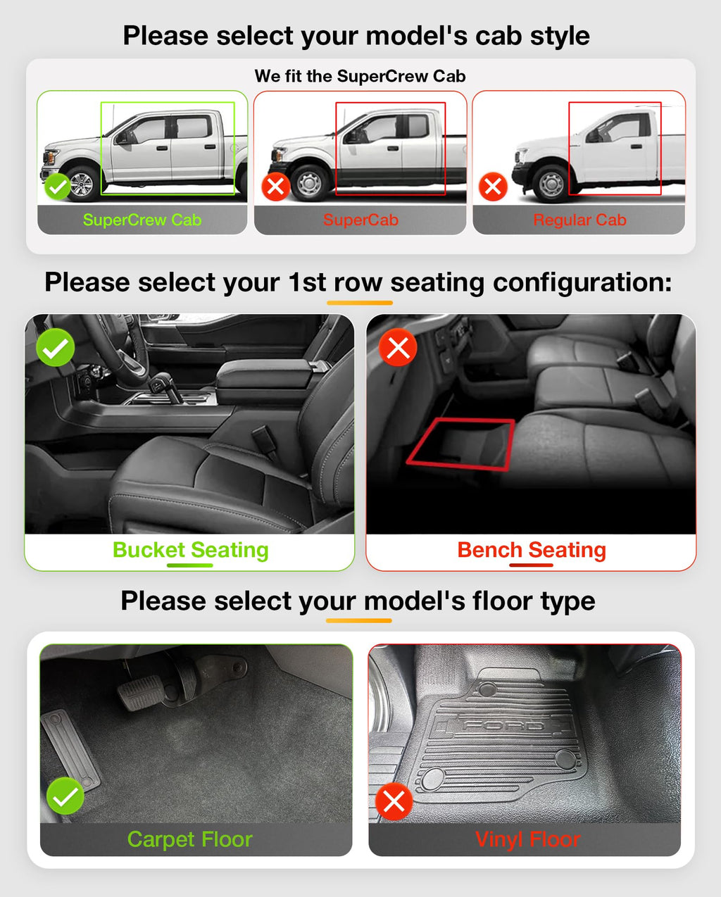3W Floor mats fit for Ford f150 and Expedition max and Maverick