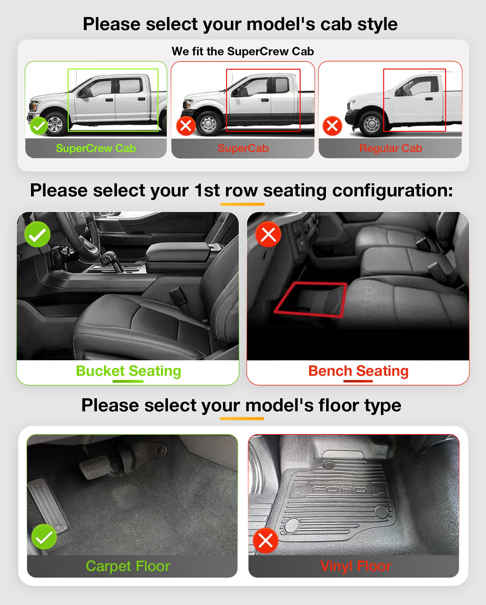 3W Floor mats fit for Ford f150 and Expedition max and Maverick