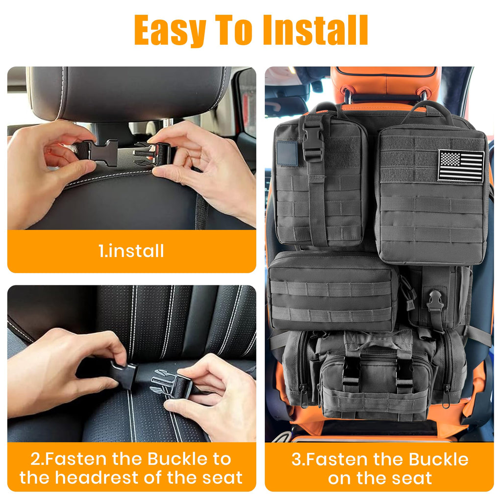 Tactical MOLLE Seat Back Organizer with Detachable Storage Pouches
