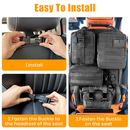 Tactical MOLLE Seat Back Organizer with Detachable Storage Pouches