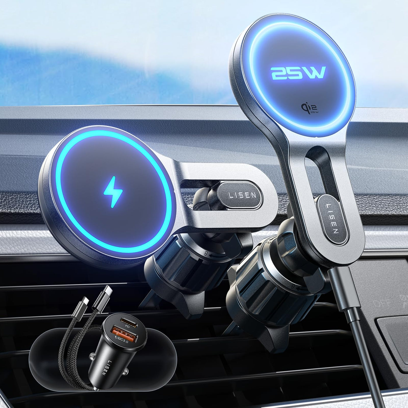 MagSafe Wireless Car Mount Charger with Magnetic Phone Holder