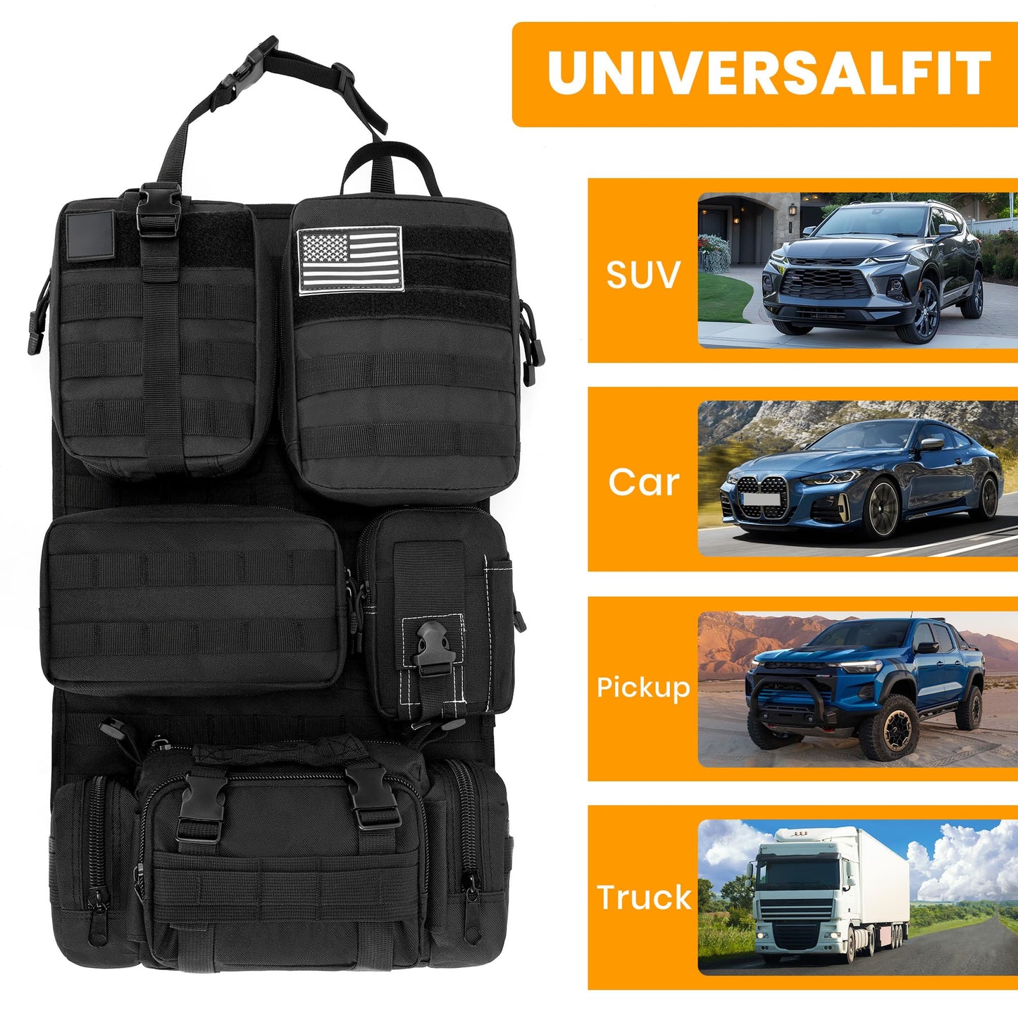 Tactical MOLLE Seat Back Organizer with Detachable Storage Pouches