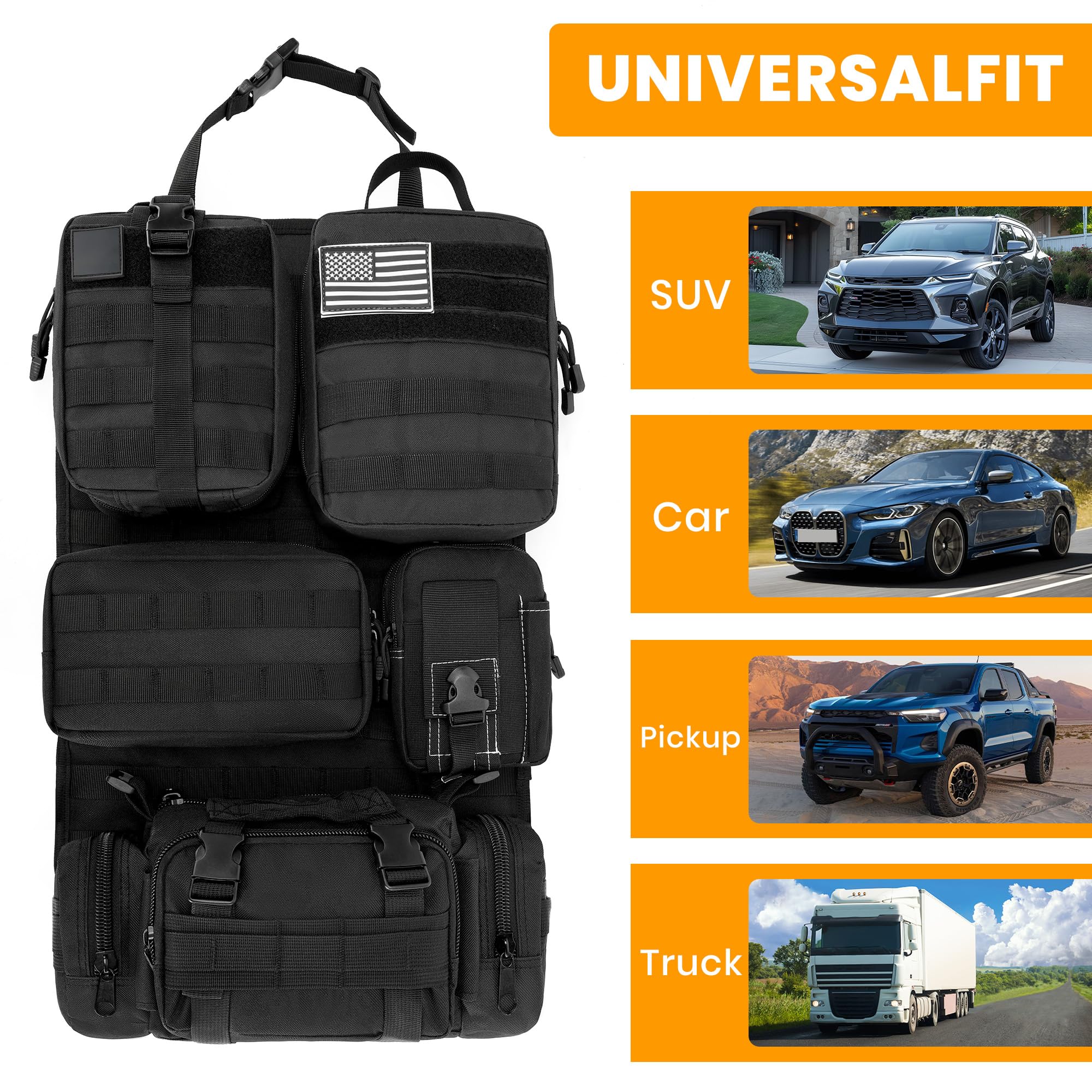 Tactical MOLLE Seat Back Organizer with Detachable Storage Pouches