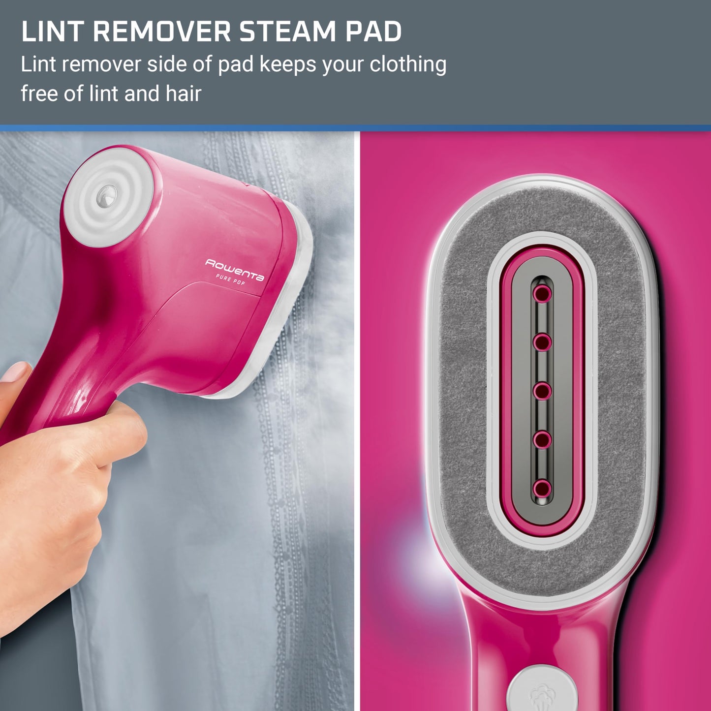 Portable Handheld Garment Steamer with Reversible Lint Remover Pad