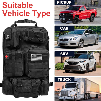 Tactical MOLLE Seat Back Organizer with Detachable Storage Pouches