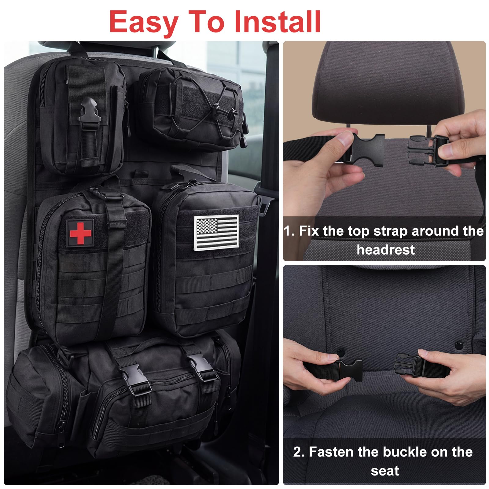 Tactical MOLLE Seat Back Organizer with Detachable Storage Pouches