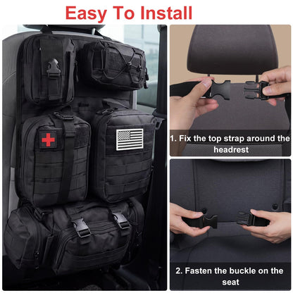 Tactical MOLLE Seat Back Organizer with Detachable Storage Pouches