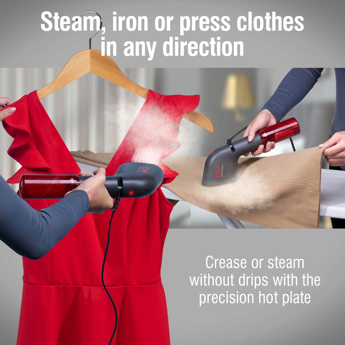 CHI Collapsible Travel 2-in-1 Handheld Garment Steamer & Steam Iron