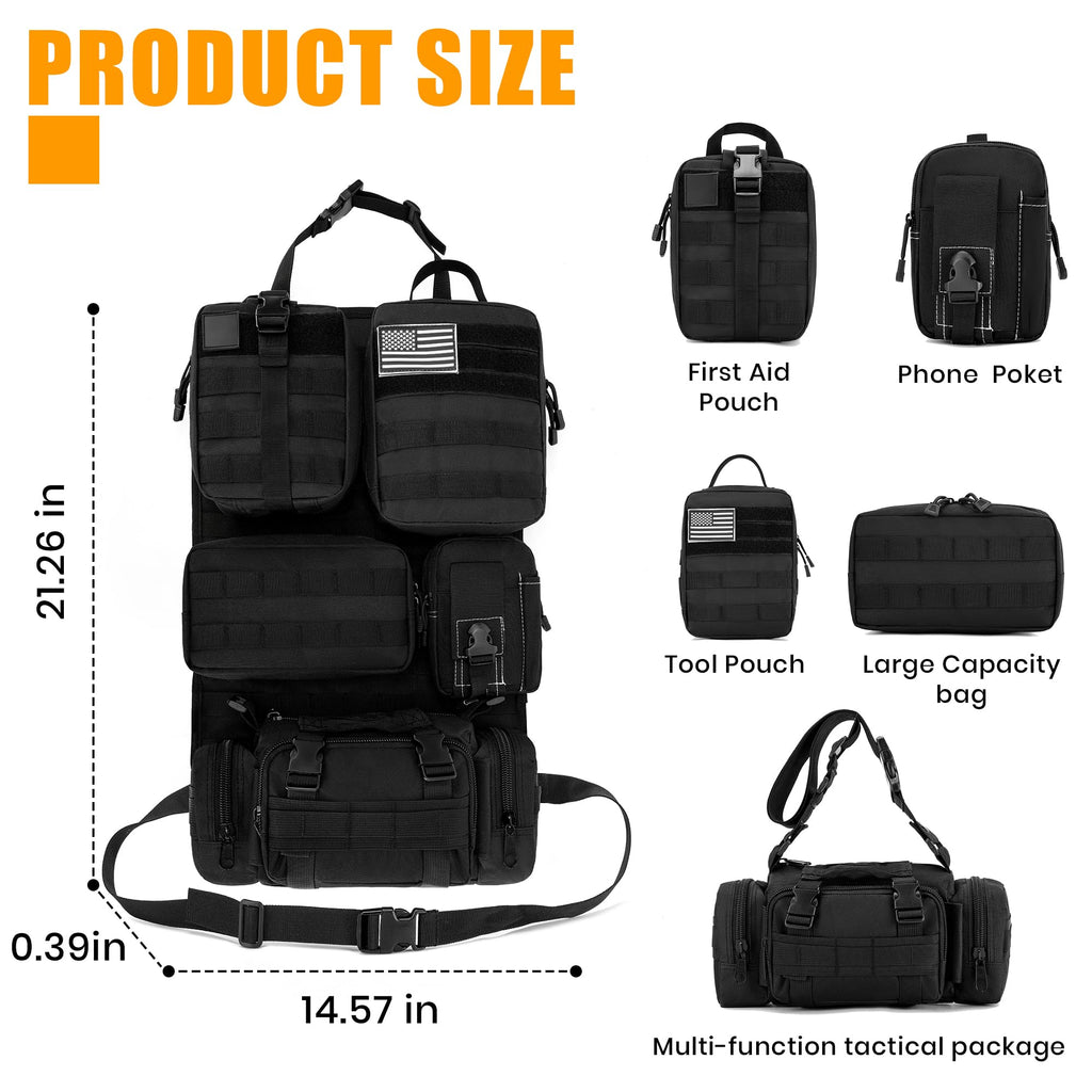 Tactical MOLLE Seat Back Organizer with Detachable Storage Pouches