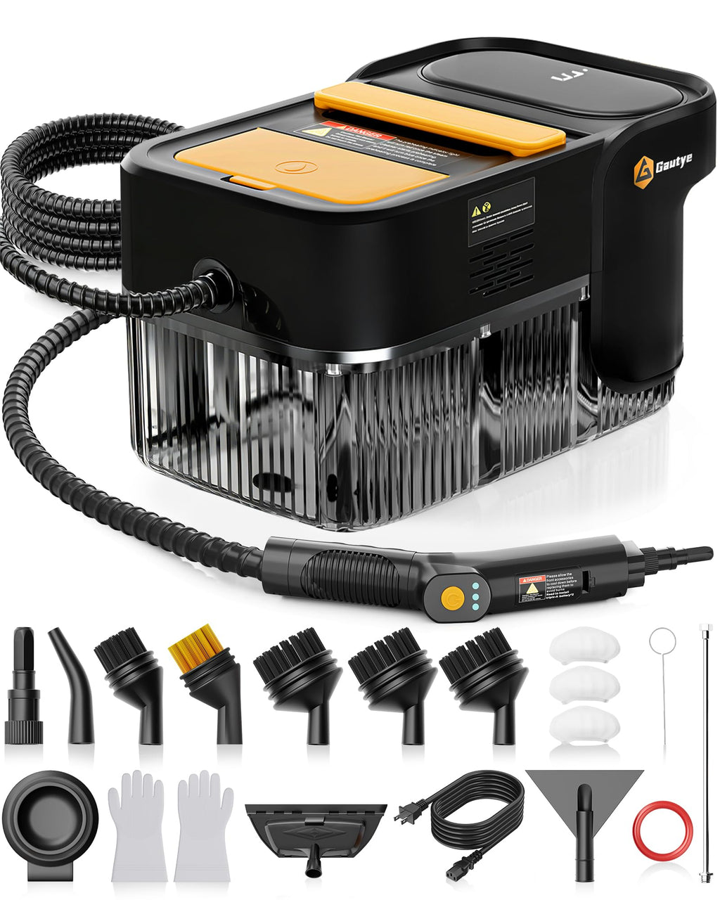 Gautye Steam Cleaner, 3 Level Adjustable Handle with 18 Accessories