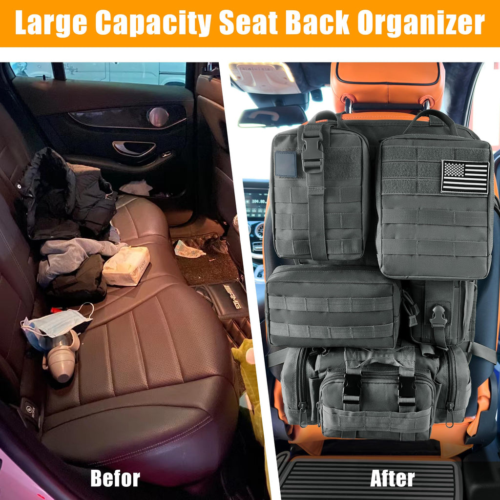Tactical MOLLE Seat Back Organizer with Detachable Storage Pouches