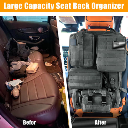 Tactical MOLLE Seat Back Organizer with Detachable Storage Pouches