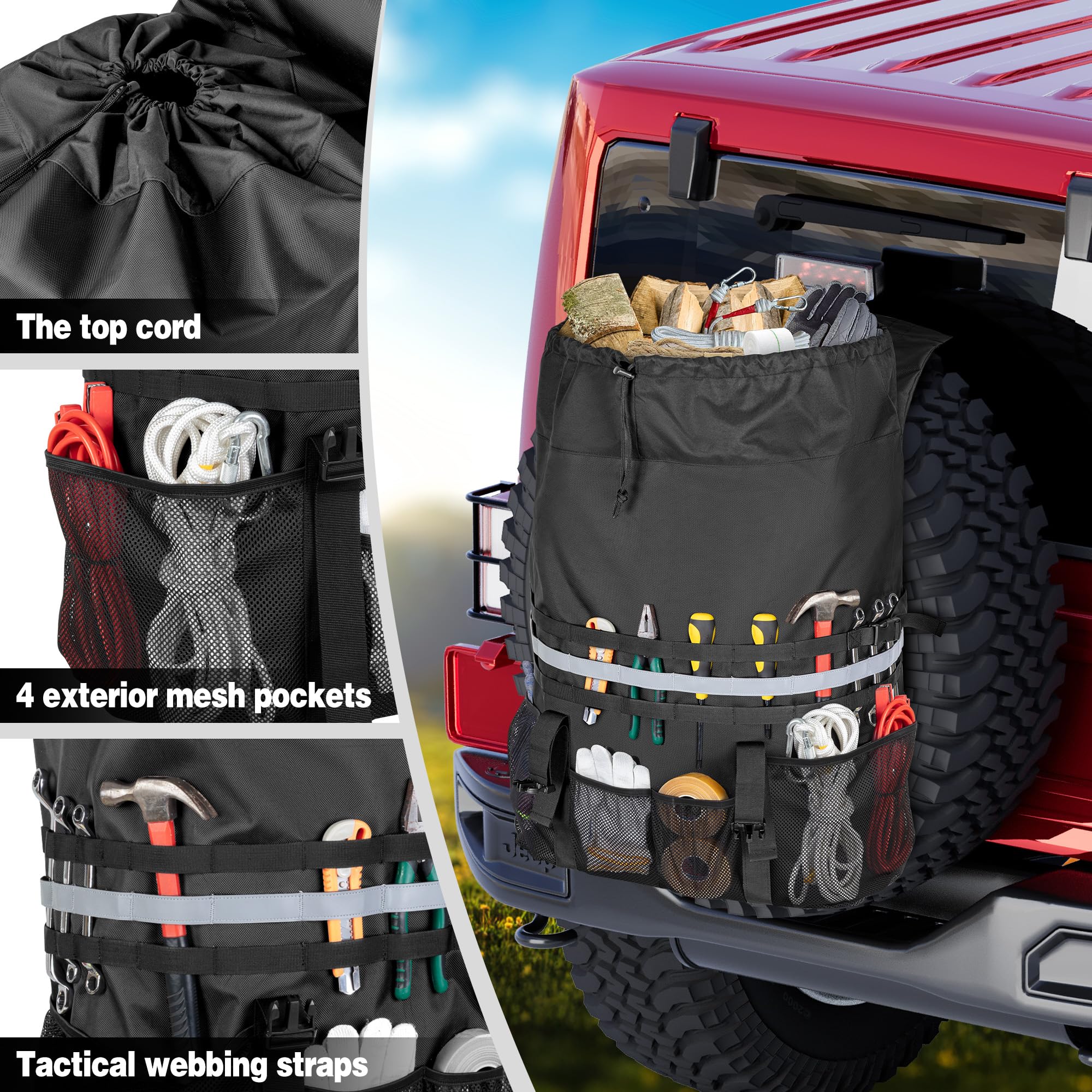 Marscamd Spare Tire Trash Bag with a Car Trash Can, Black